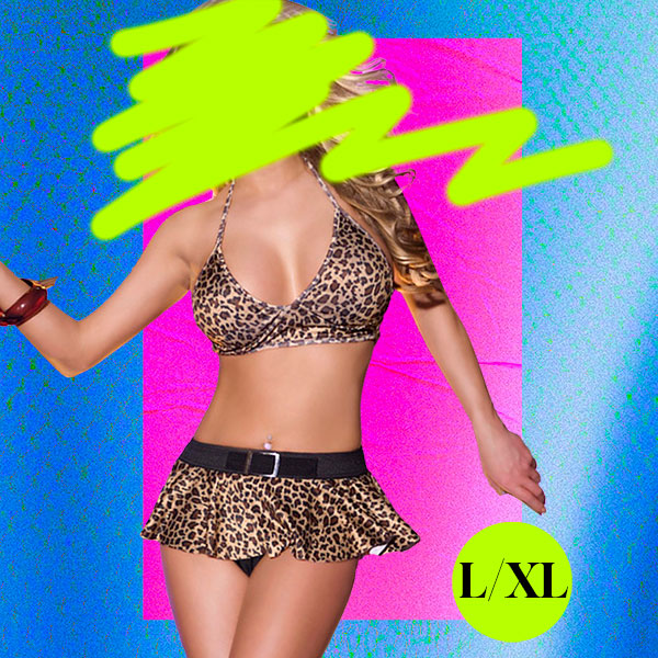 CAMILA Leopard Bra and Mini Skirt Panty 2-Piece L/XL