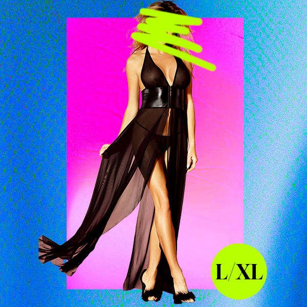 ELLA Black Mesh Long Nightware 2-Piece L/XL