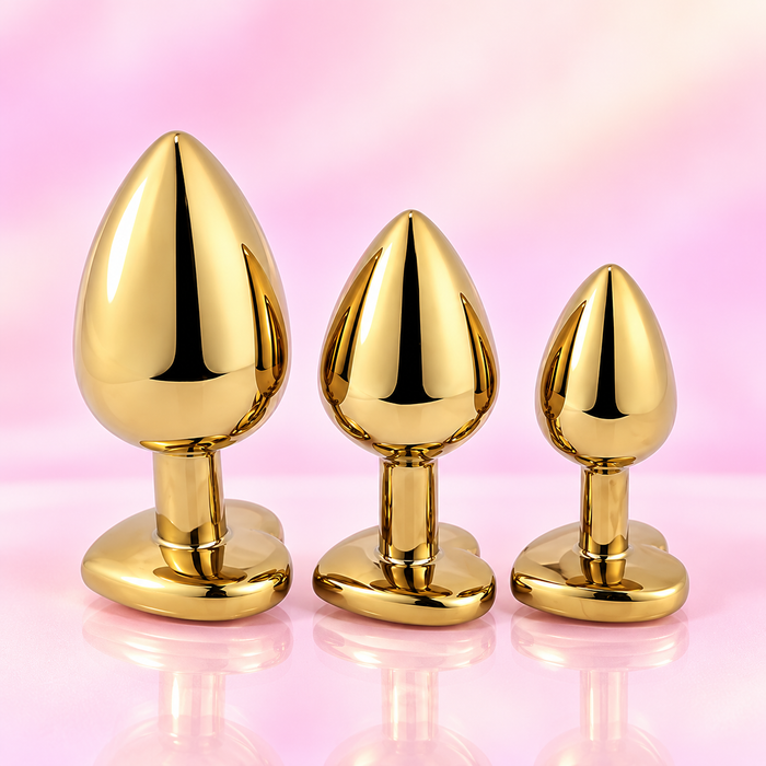 S Rosy Gem Gold Luxury Metal Butt Plug with Heart Diamond - Diameter 28mm