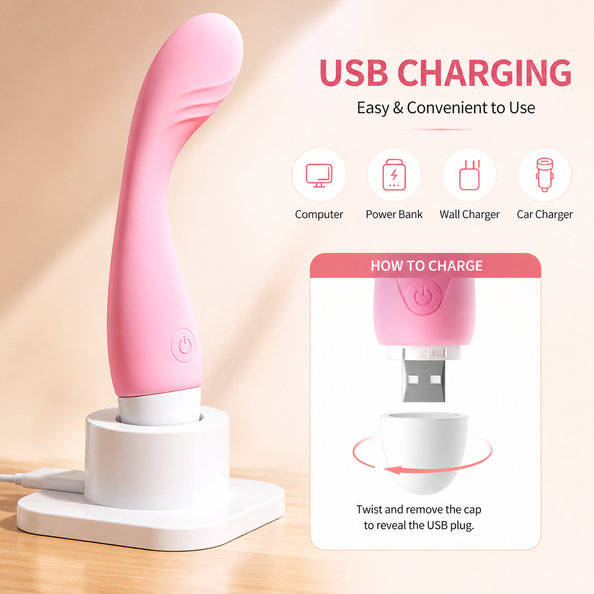 Candy Oval Silicone Vibrator 3 speed 9 Pattern - include USB Charger 5 inch Long