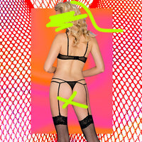 GIGI Black Mesh Bustier 3-Piece S/M