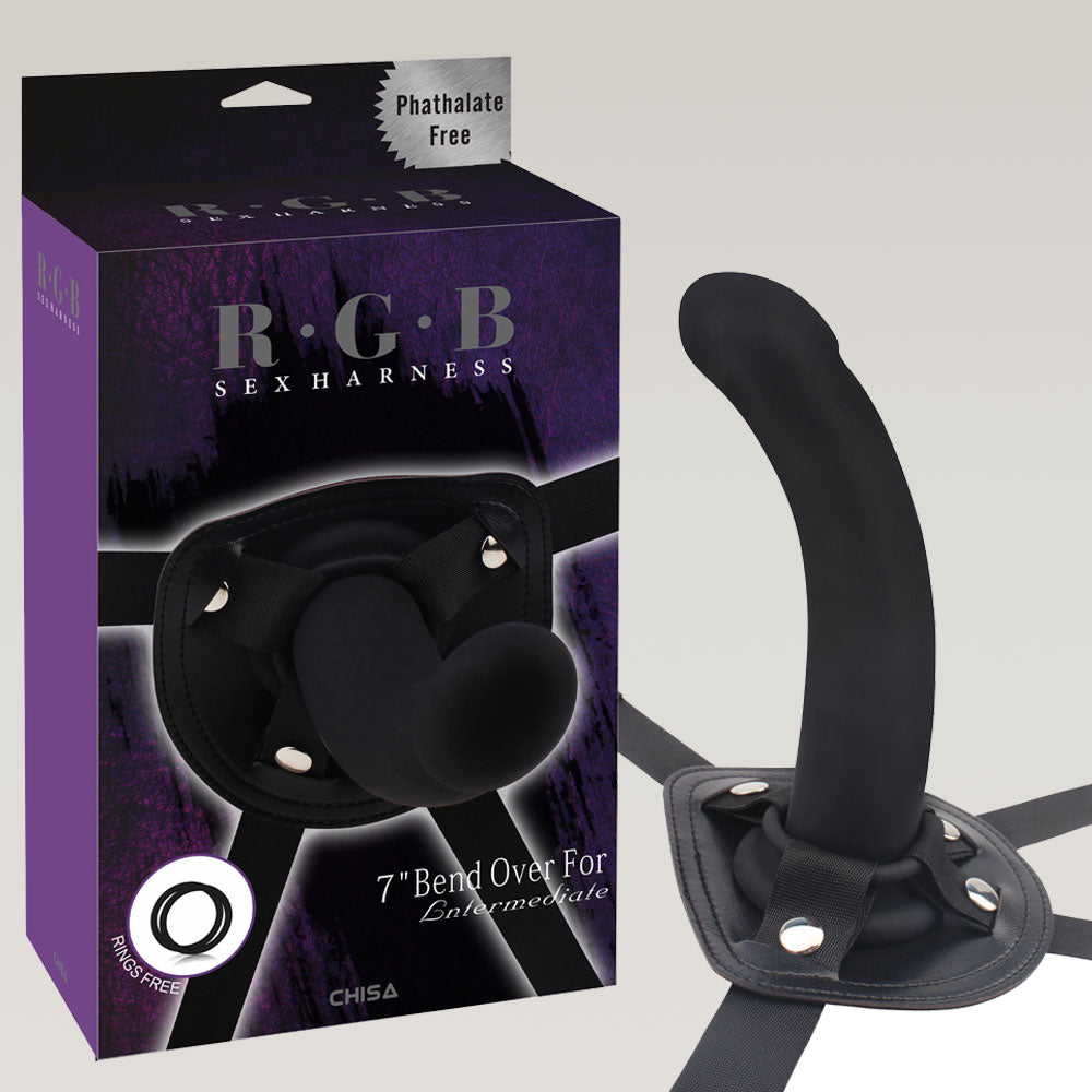 BEND OVER Sex Harness Strap On with Black 7 Inch Pegging Dildo