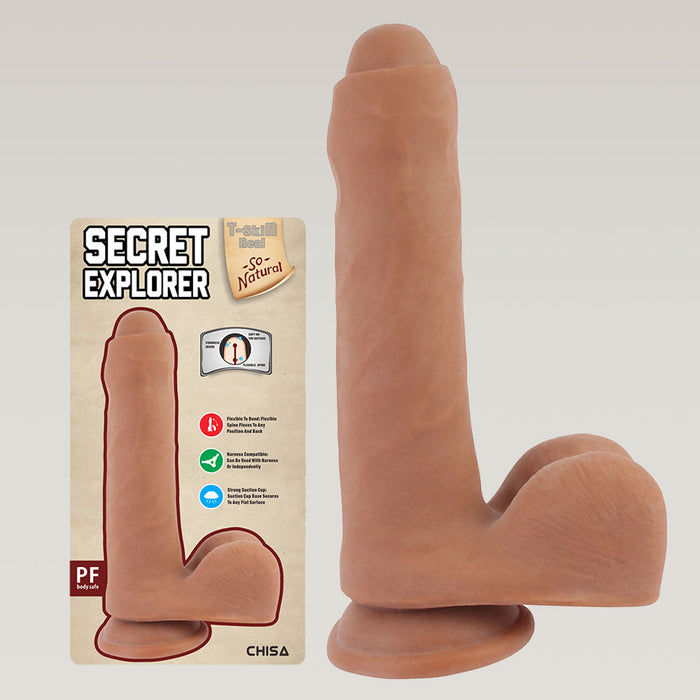SECRET EXPLOROR T-Skin Real Feel Suction Cup Dildo 7.8 Inch