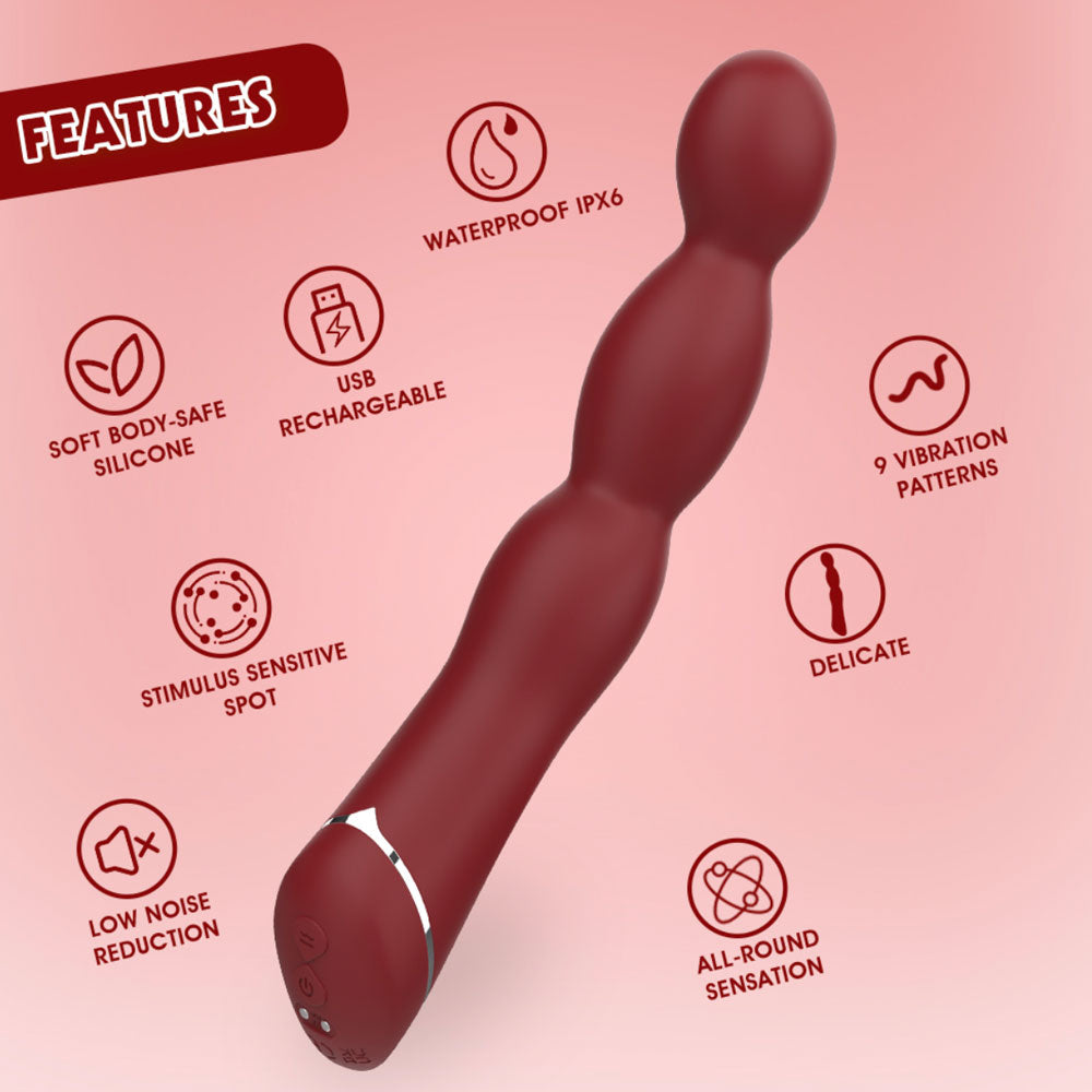Lapper Red Beaded Rechargeable Vibrator 8 Inch