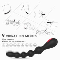 VINS Beaded Smooth Bendable Beaded Anal Vibrator 8 Inch