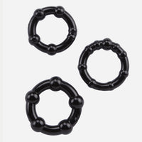 BEADED Black Stretchy Triple Cock Ring 3-Piece Set