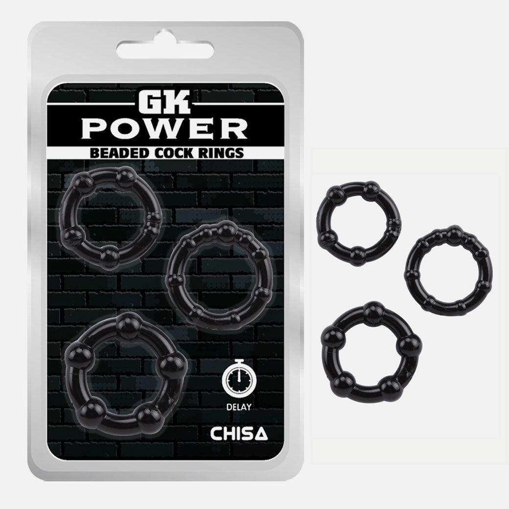 BEADED Black Stretchy Triple Cock Ring 3-Piece Set