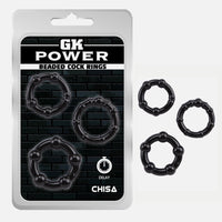 BEADED Black Stretchy Triple Cock Ring 3-Piece Set